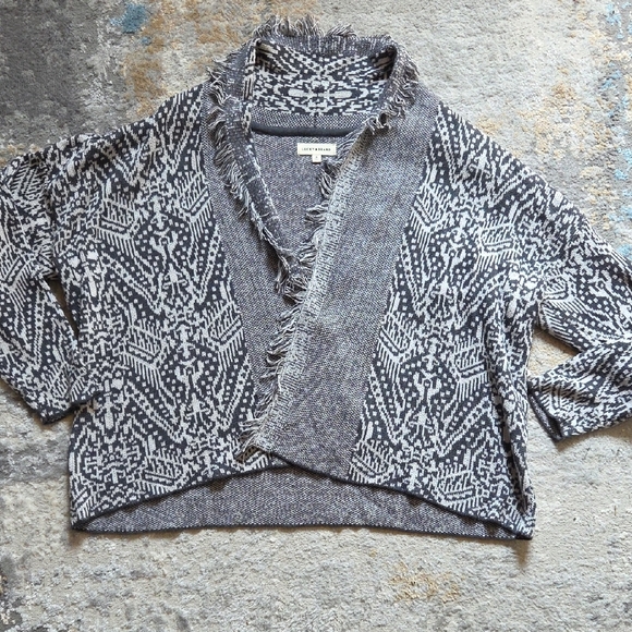 Lucky Brand Shawl Collar Open Front Jacquard Knit Cardigan - Picture 3 of 9